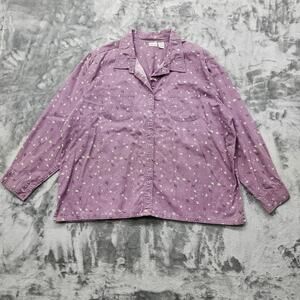 Vintage Cherokee Top Womens 26W Purple Floral Corduroy Long Sleeve Button Up